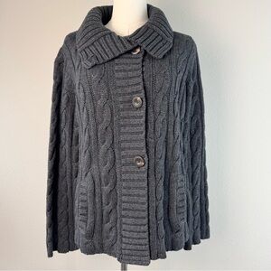 Eddie Bauer Merino Wool Blend Cardigan Women Size L Shawl Collar Cable Knit Gray